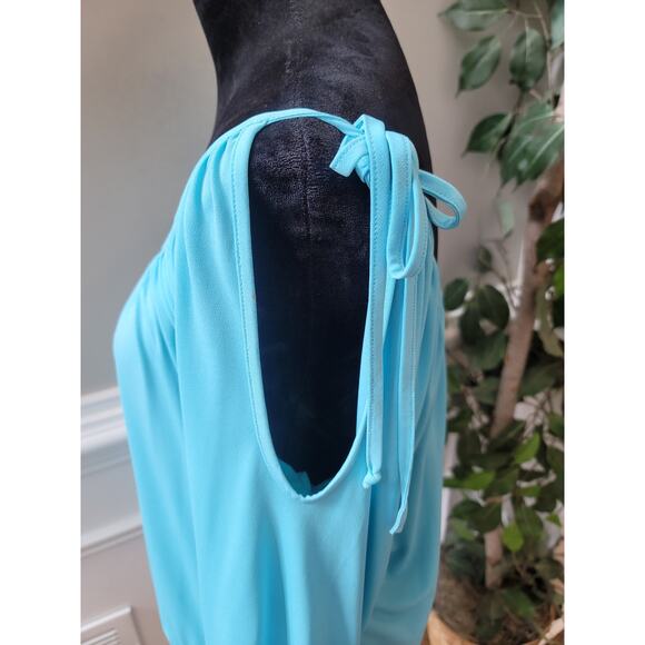 Cache Blouse Women's Size Large Blue Boat Neck Off-The-Shoulder Cold Shoulder - Picture 7 of 11